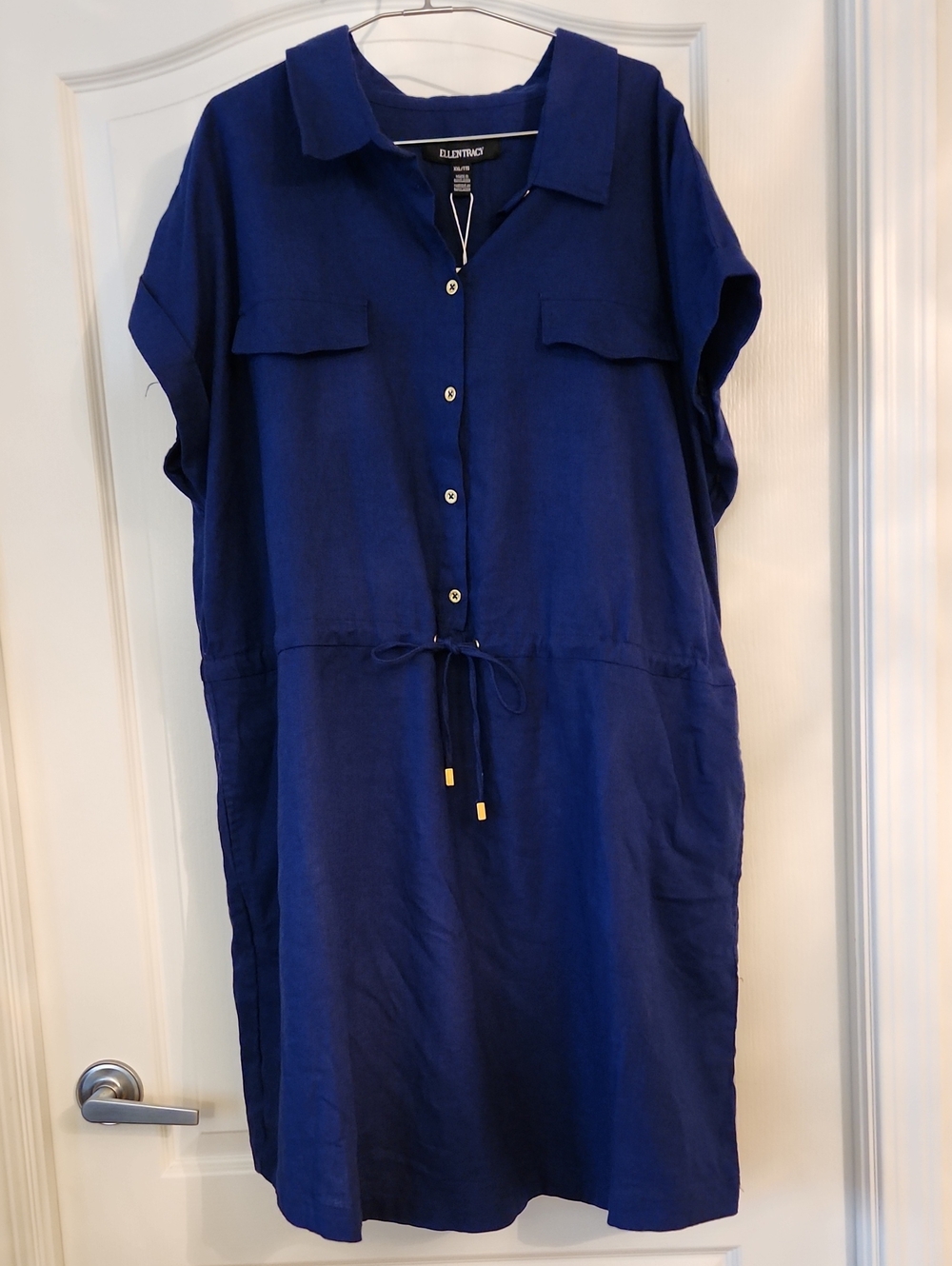 Ellen Tracy Royal Navy Button-Front Dress